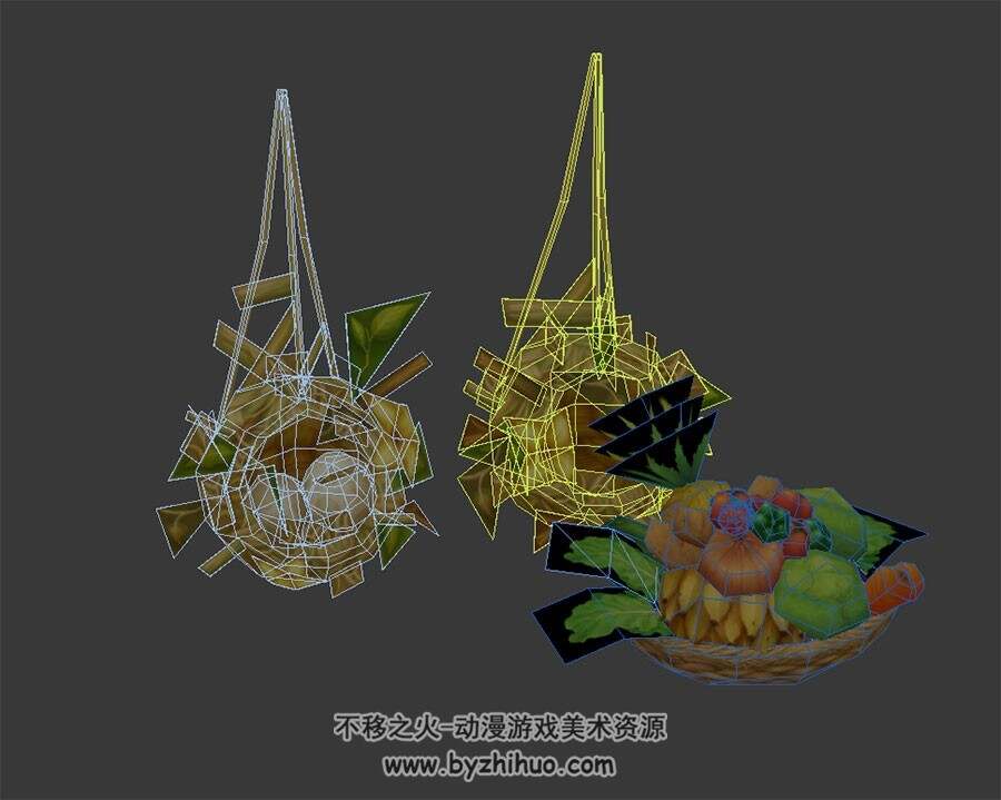 水果篮子 四角面3D模型 max格式下载