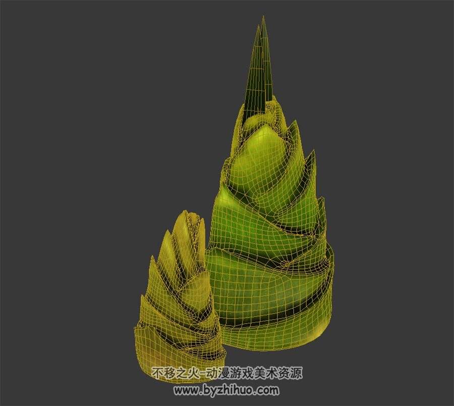 两根竹笋 四角面3D模型下载 max格式