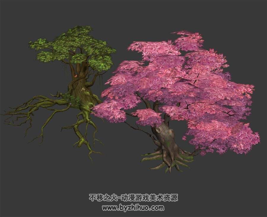两颗老树 野外场景素材3D模型 max格式下载