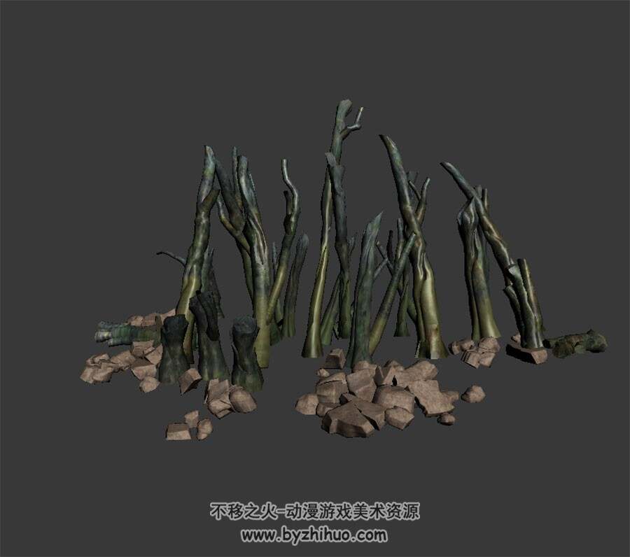 灌木枯枝 四角面3D模型下载 max格式