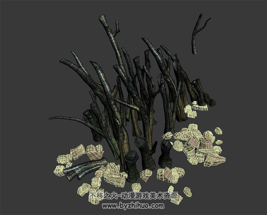 灌木枯枝 四角面3D模型下载 max格式