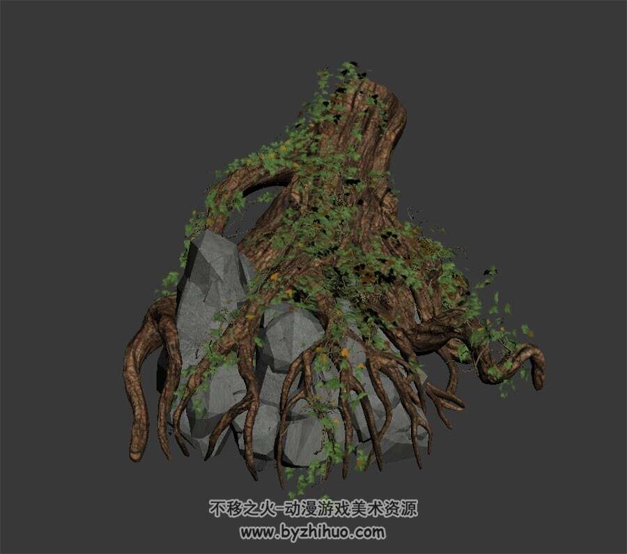 树根岩石 四角面3D模型下载 max格式