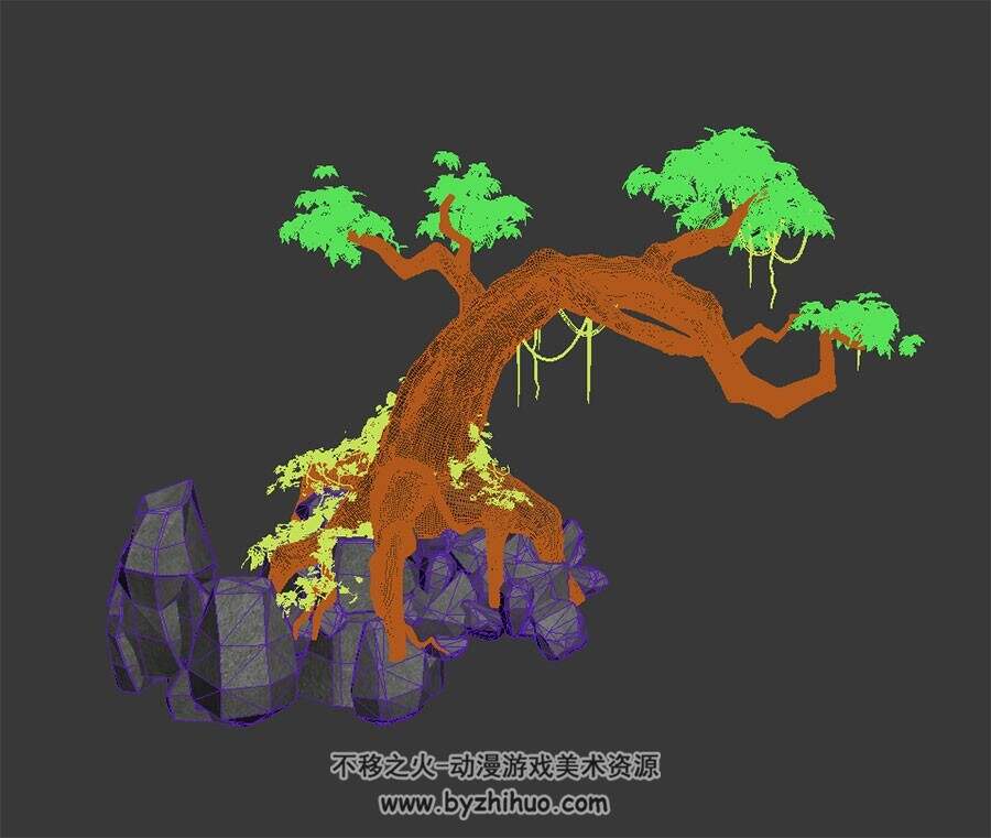 岩石上的树 max模式下载 3D模型 四角面