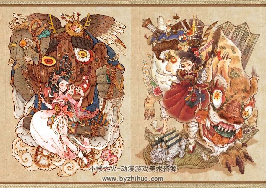 韩国古典Q版卡通插画 创意角色