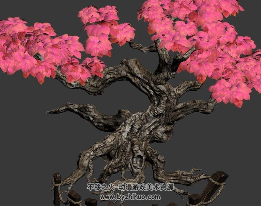 庭院景观古树 四角面3D模型 max格式下载