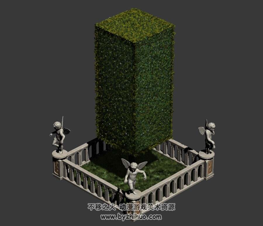 欧洲庭院景观 四角面3D模型 max格式下载