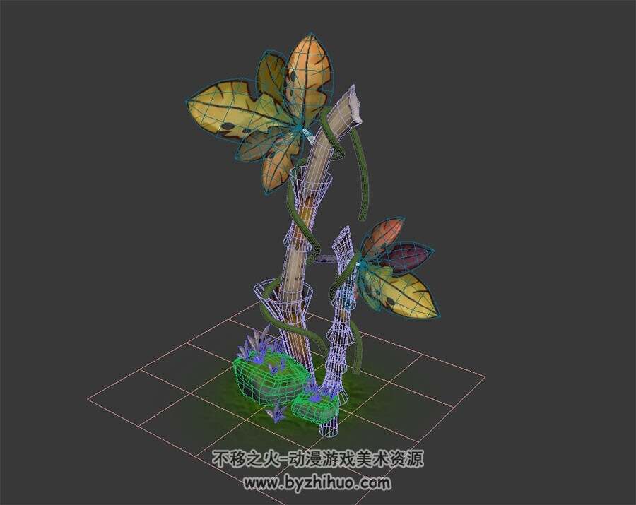 场景植物 手绘风 max格式 3D模型下载 四角面