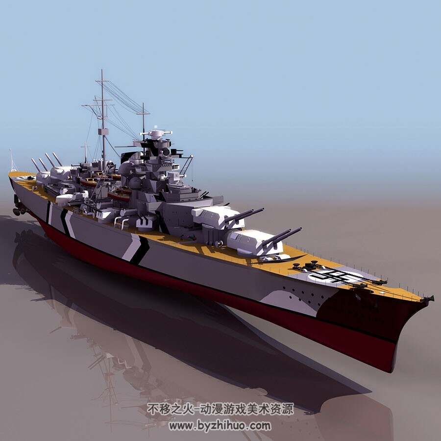 提尔比兹号战列舰 四角面3D模型 max格式下载