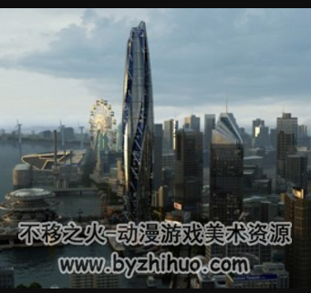 影视级 科幻场景 科幻城市 港口 未来城市鸟瞰 3Dmax模型下载