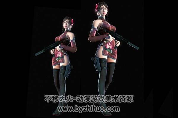 旗袍美女 游戏角色人物3D模型分享下载