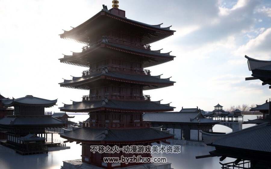 东方仙侠中式古代低模建筑3D模型