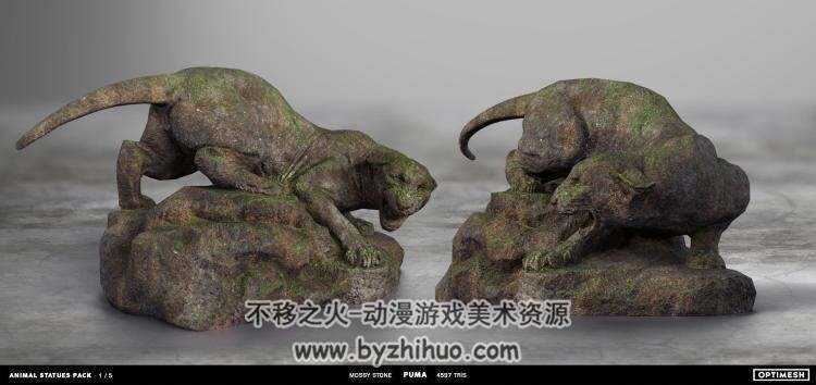 PBR动物雕像包 狮子 犀牛 野猪 马 3D模型分享