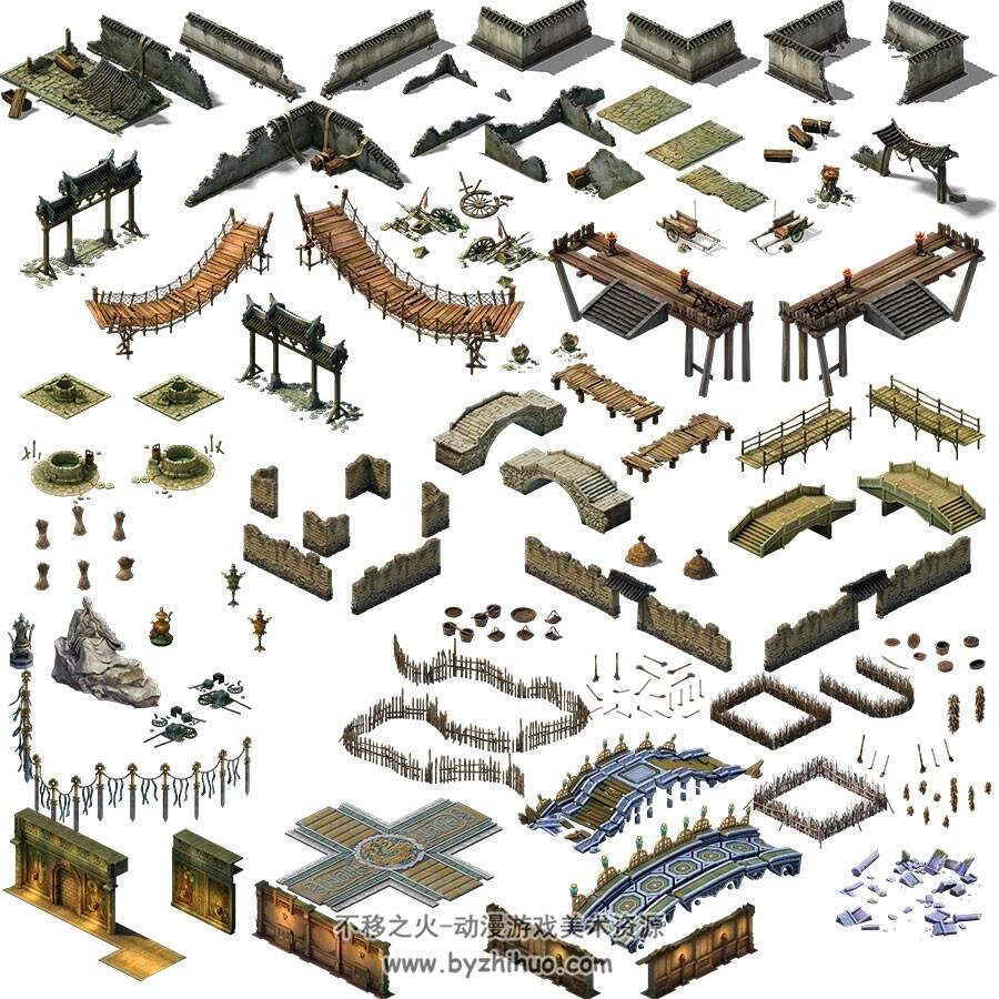 中国风植物道具物件建筑古代场景地图 3转2游戏美术资源 4GB大合集