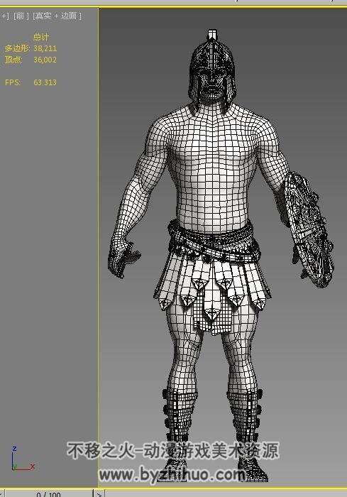 四边面 男战士3D模型斗士 带剑 盾 有贴图 百度网盘下载