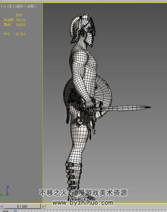四边面 男战士3D模型斗士 带剑 盾 有贴图 百度网盘下载