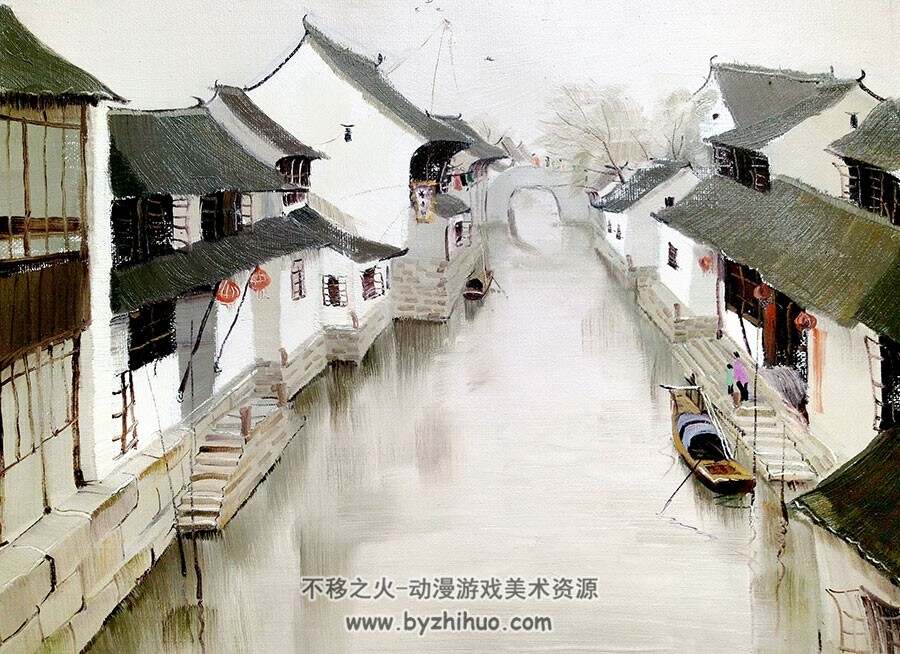 中国风江南水乡 高清唯美风景油画 百度网盘 82P