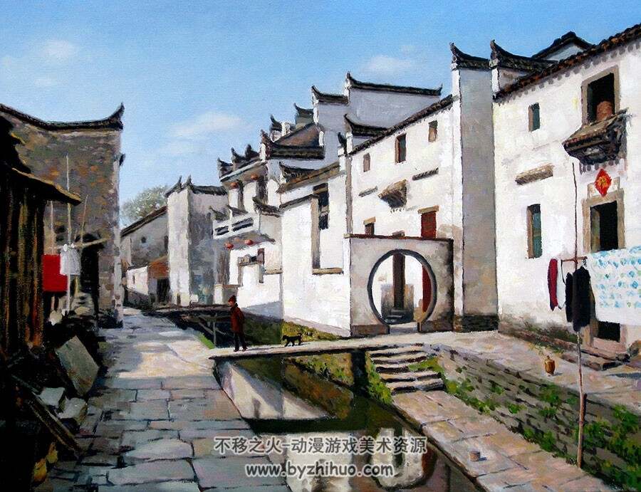 中国风江南水乡 高清唯美风景油画 百度网盘 82P