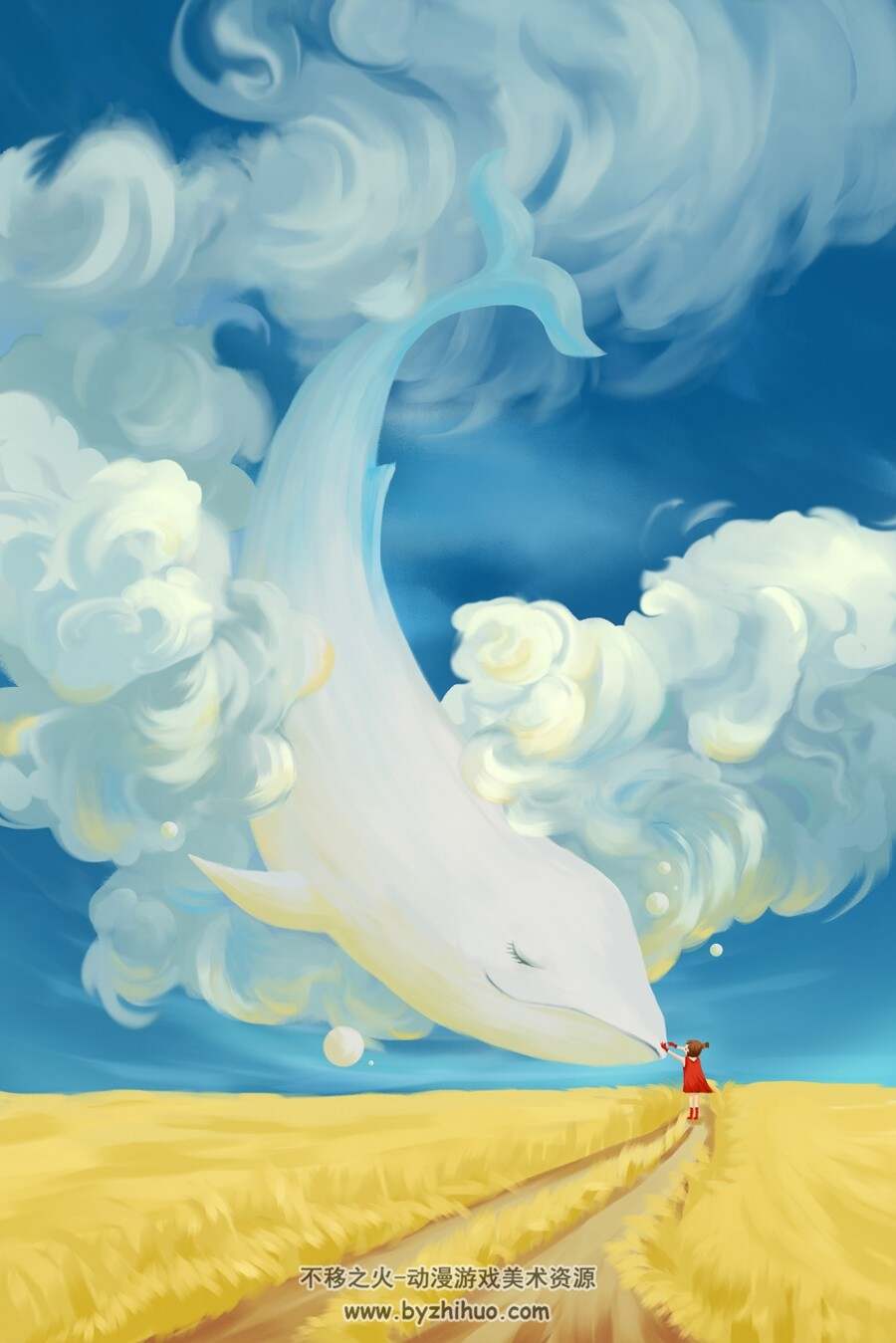 唯美鲸鱼手绘壁纸星空插图插画 PSD设计美术素材