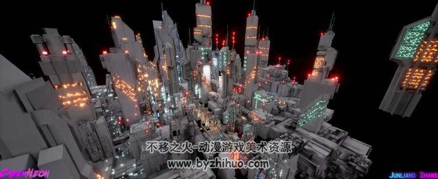 赛博朋克风格城市街道 3D场景渲染 游戏美术设计参考素材 385P 529MB