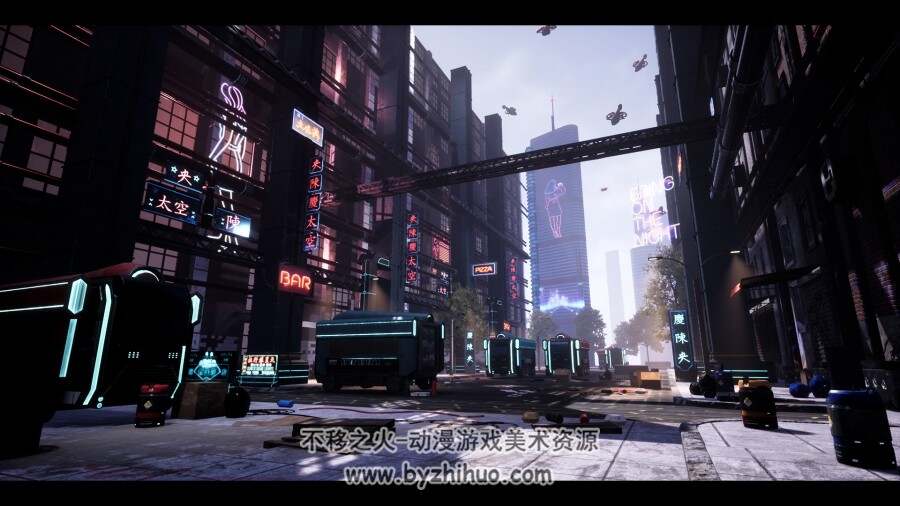 赛博朋克风格城市街道 3D场景渲染 游戏美术设计参考素材 385P 529MB