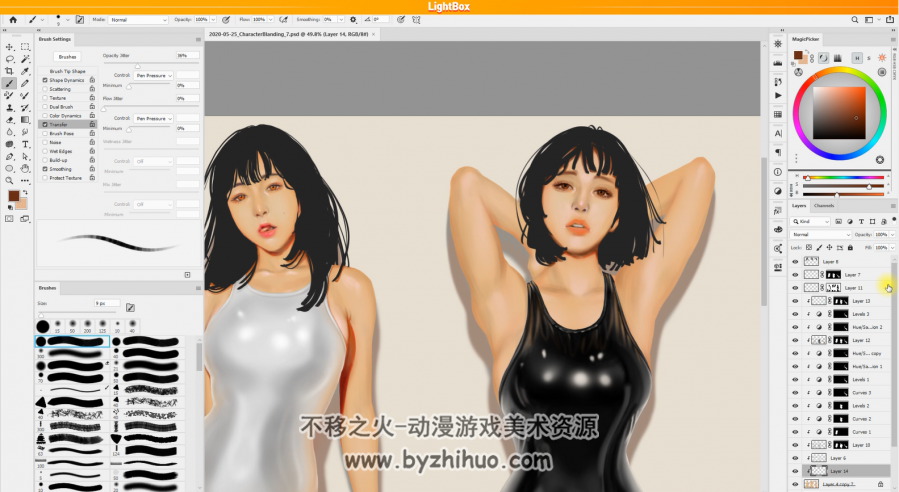 韩国画师LightBox插画绘制视频教程 附PSD文件和笔刷
