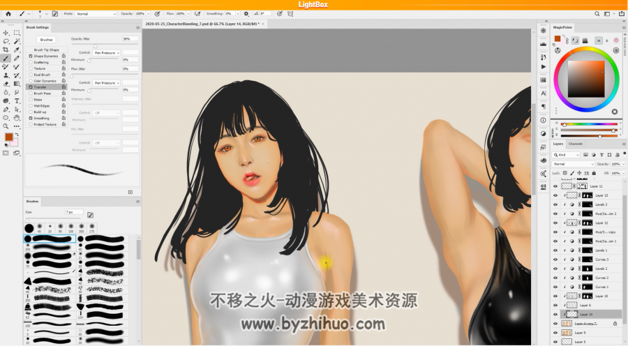 韩国画师LightBox插画绘制视频教程 附PSD文件和笔刷