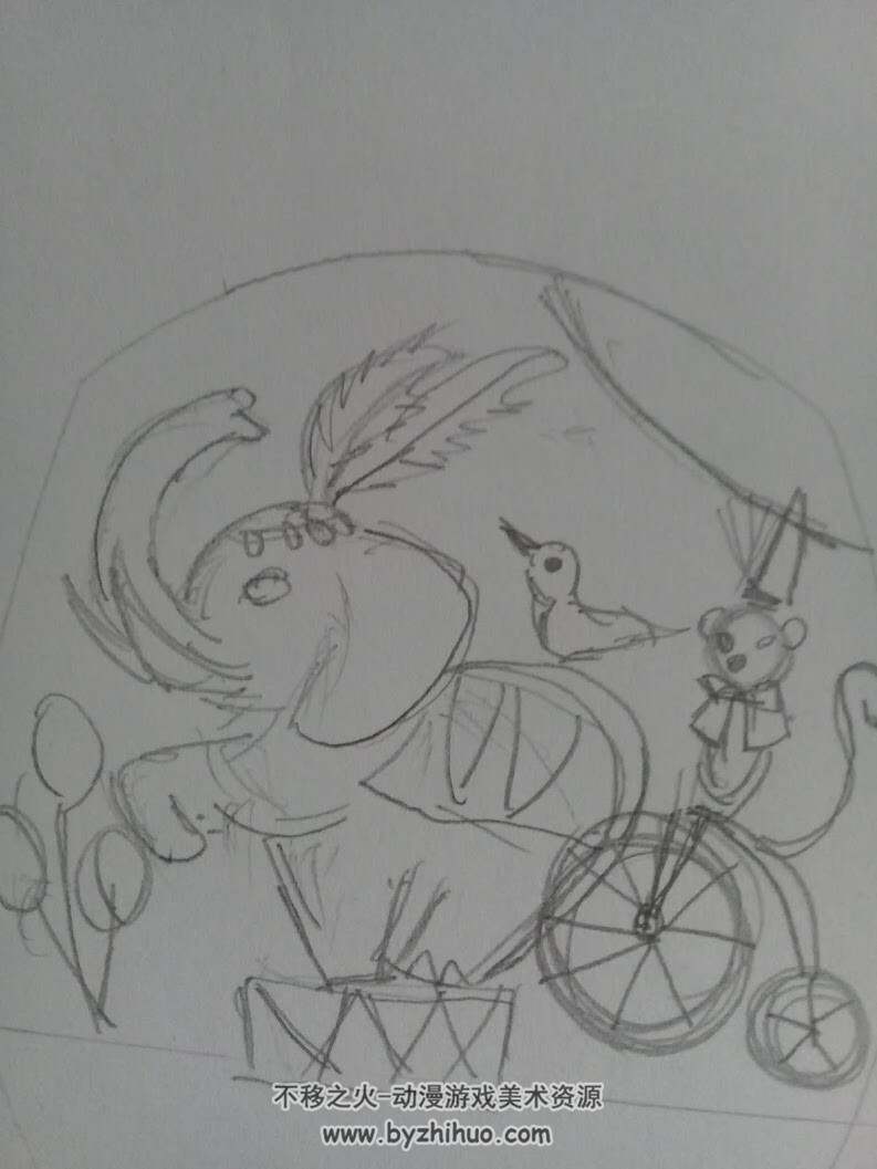 我自己畫的馬戲團大象 猴子 小鳥