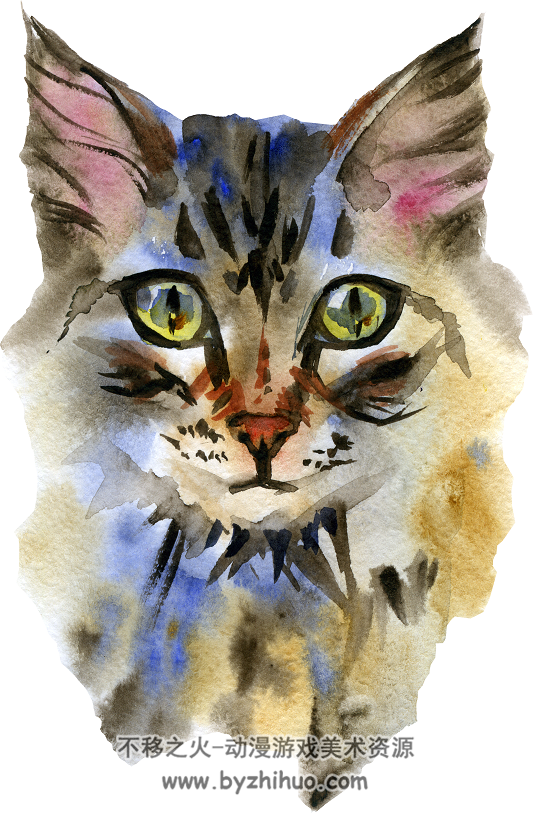 猫咪小猫动物水彩手绘插画 PNG透明免抠图 百度网盘下载