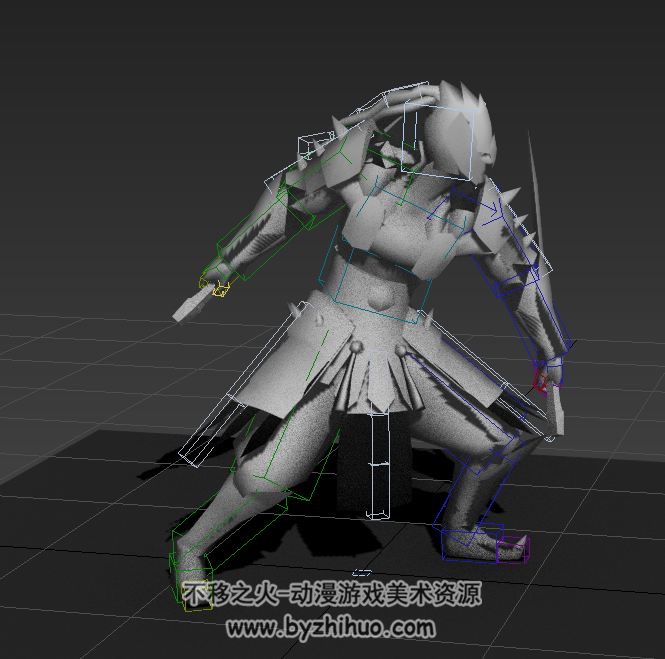 双刀战士 3DMAX绑定  带武器 有动画 百度网盘下载