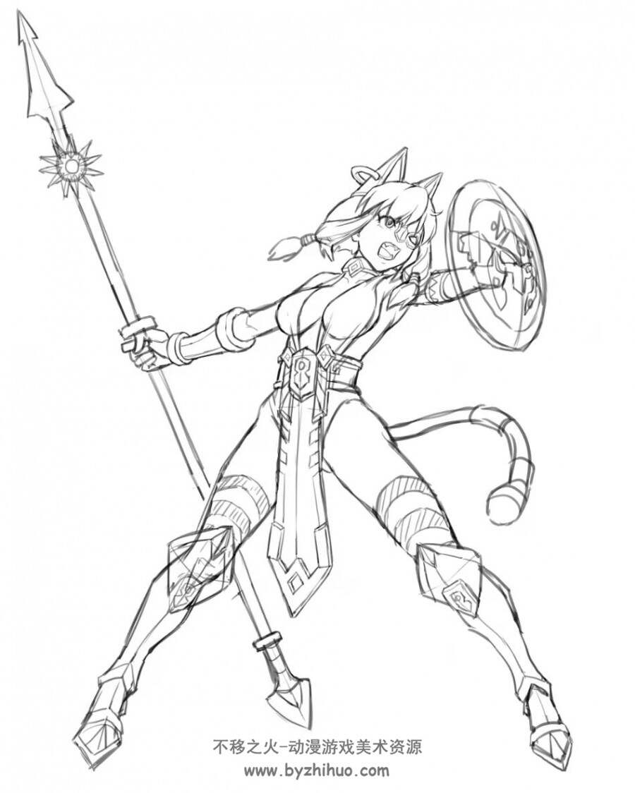 一个猫女战士立绘练习