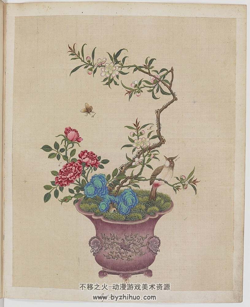 盆景花鸟图册.Fleurs.oiseaux et insectes.两卷.外销画.约18世纪 百度网盘/阿里云盘