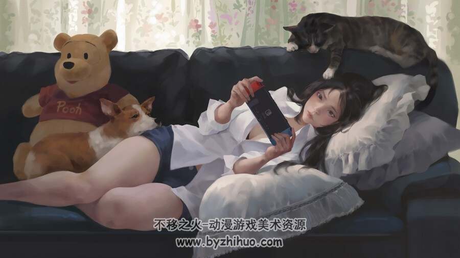 画师GTZ Taejune/Taejune Kim 插画 Girl, Cat, Dog, Nintendo and Pooh原速教程视频 百度云