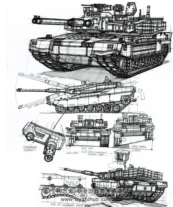 坦克绘画参考美术素材 含笔刷 百度网盘下载 284MB