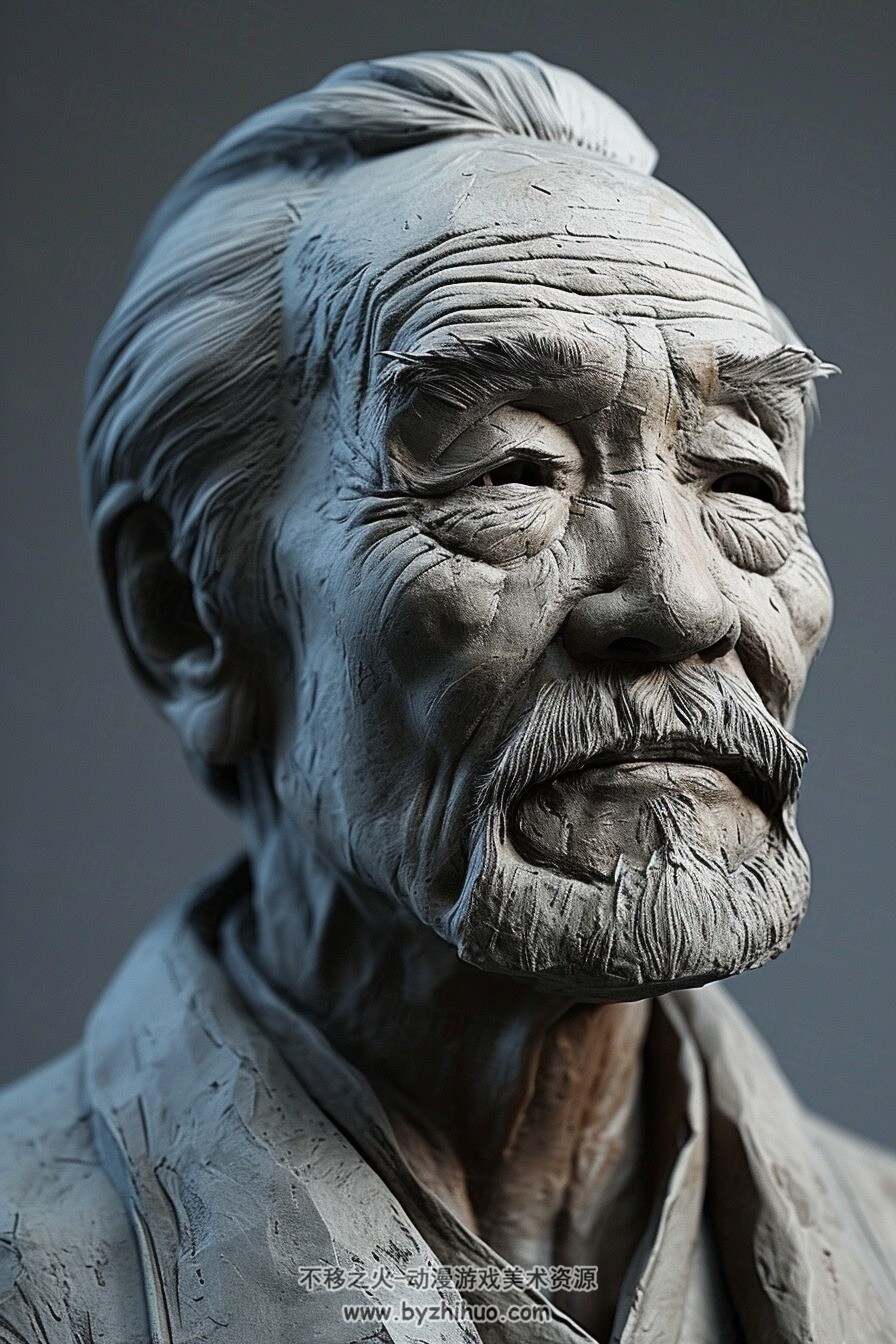 亚洲老人泥塑头像参考Asian old man clay figurine head reference V01 百度网盘下载