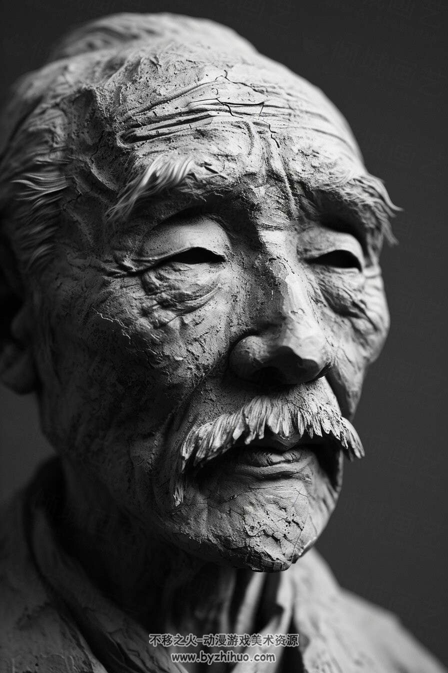 亚洲老人泥塑头像参考Asian old man clay figurine head reference V01 百度网盘下载