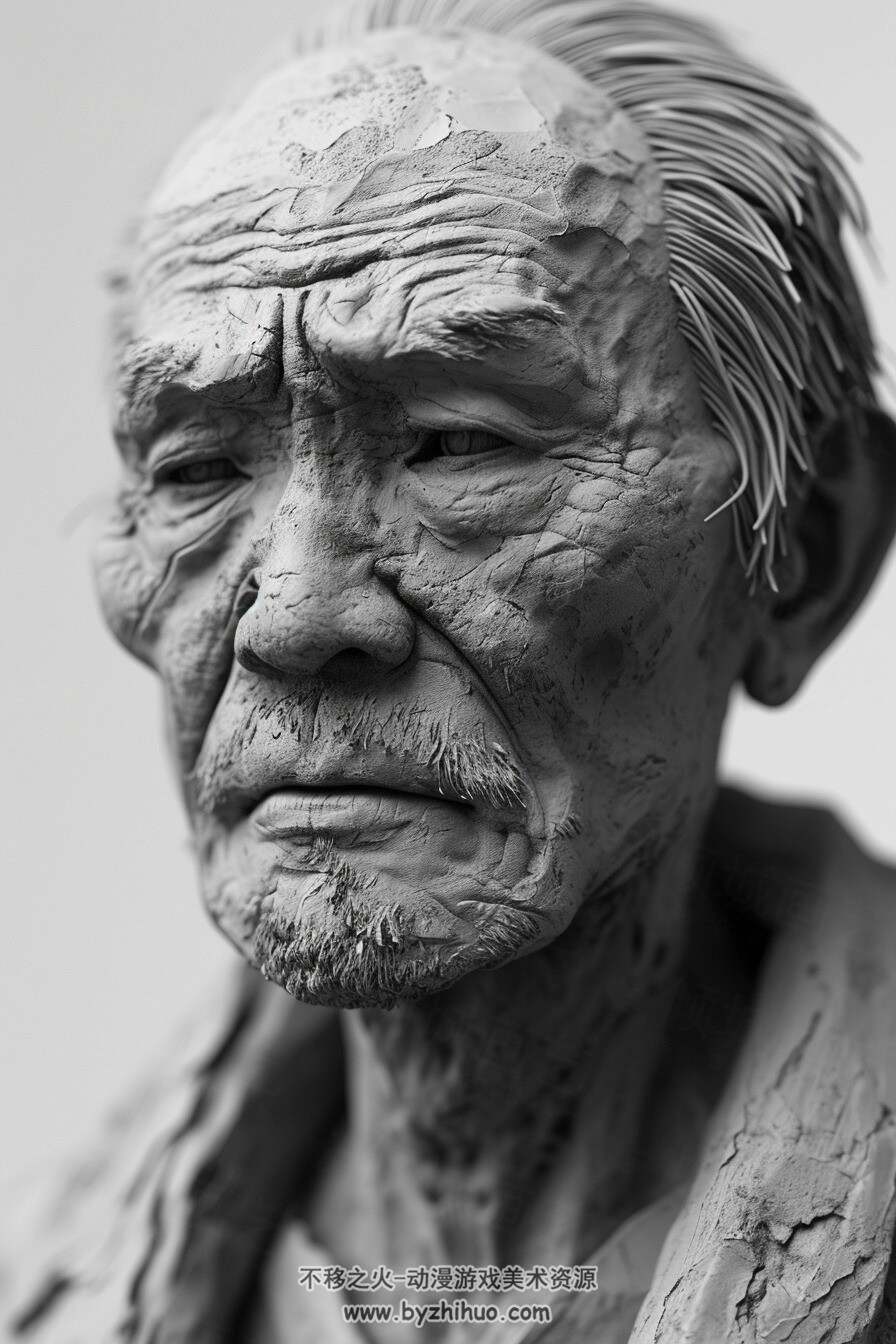 亚洲老人泥塑头像参考Asian old man clay figurine head reference V01 百度网盘下载