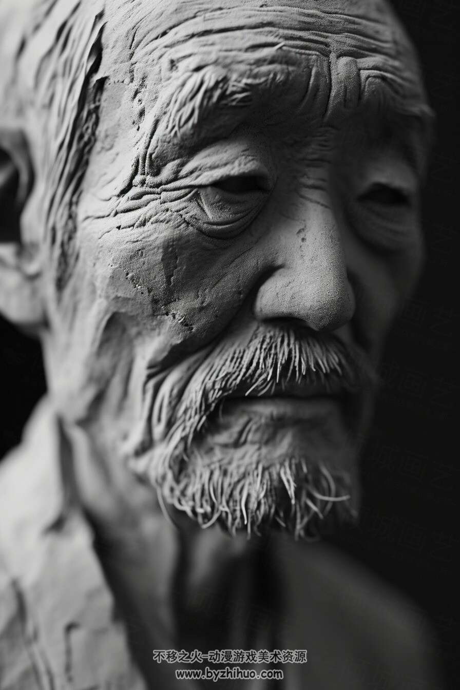 亚洲老人泥塑头像参考Asian old man clay figurine head reference V01 百度网盘下载