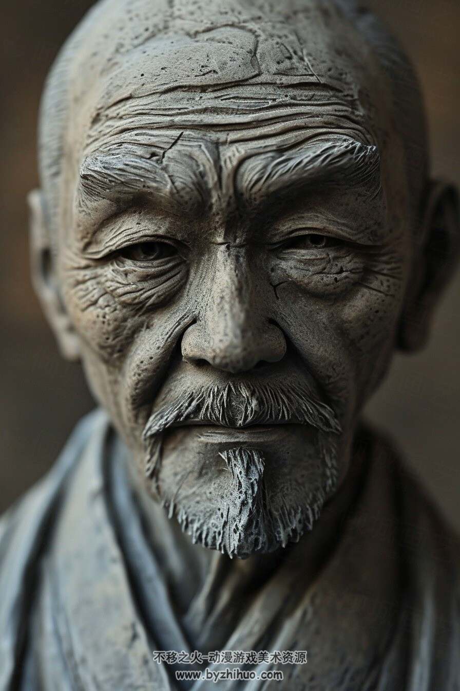 亚洲老人泥塑头像参考Asian old man clay figurine head reference V01 百度网盘下载