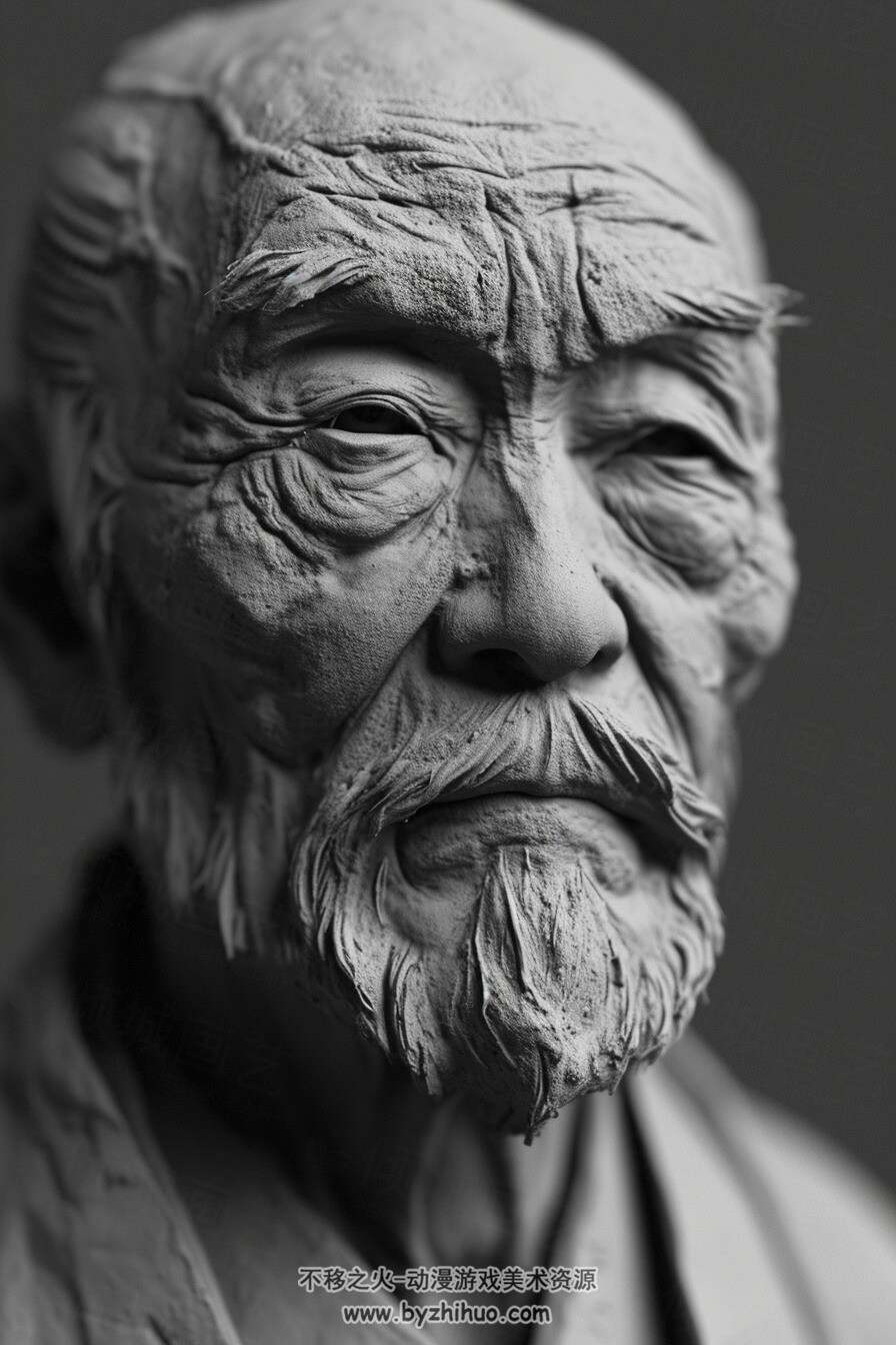 亚洲老人泥塑头像参考Asian old man clay figurine head reference V01 百度网盘下载