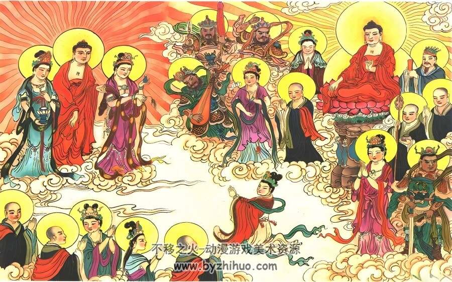 中国传统佛教经典故事经变传说 佛说观无量寿佛经壁画彩绘 百度网盘下载