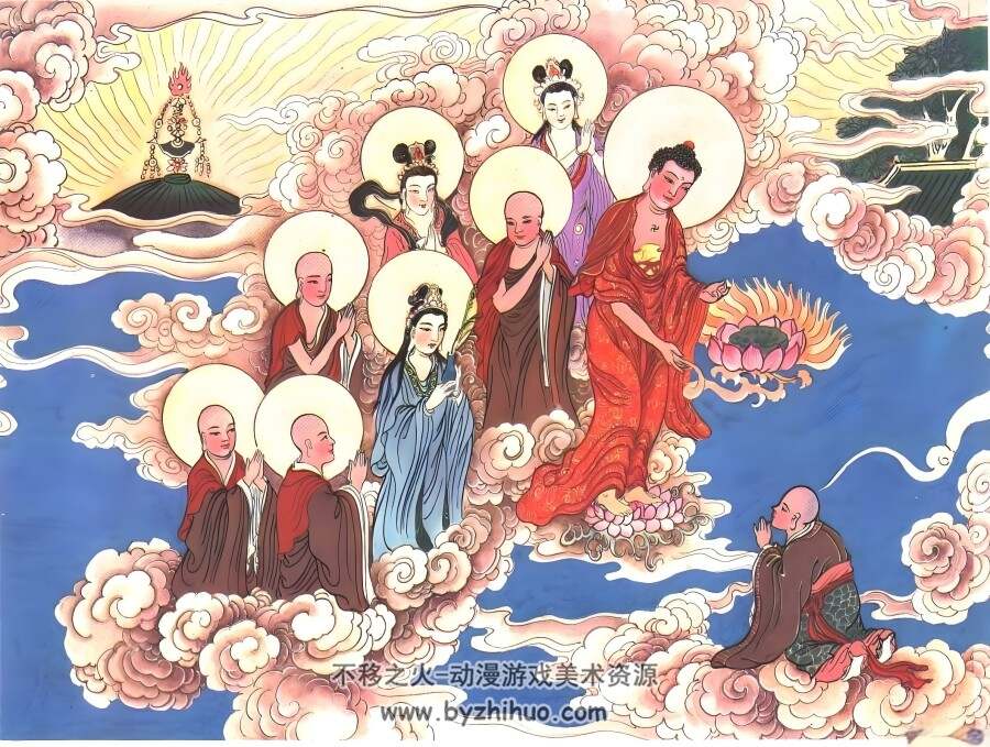 中国传统佛教经典故事经变传说 佛说观无量寿佛经壁画彩绘 百度网盘下载