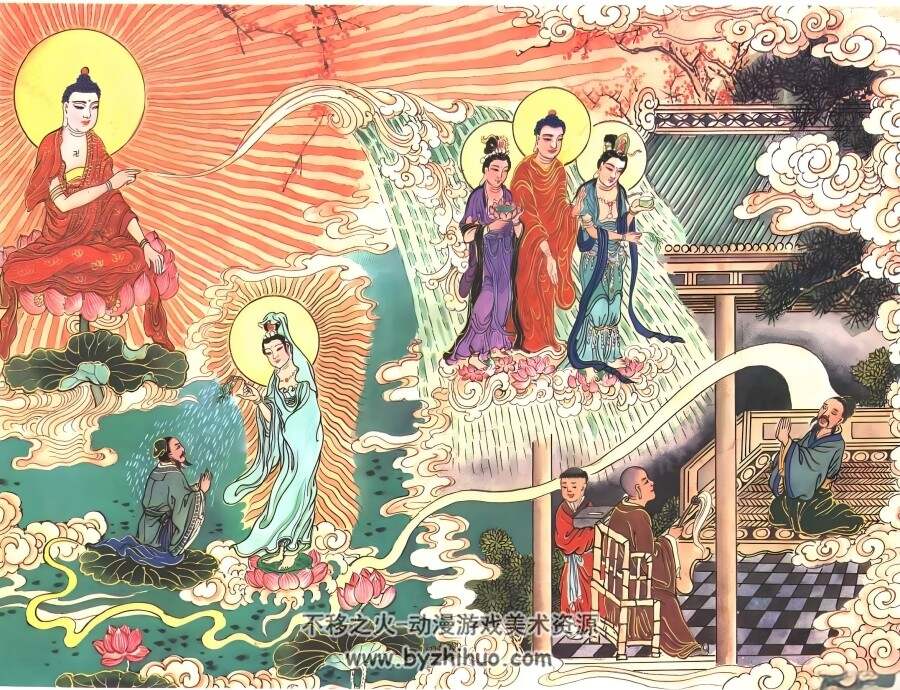 中国传统佛教经典故事经变传说 佛说观无量寿佛经壁画彩绘 百度网盘下载