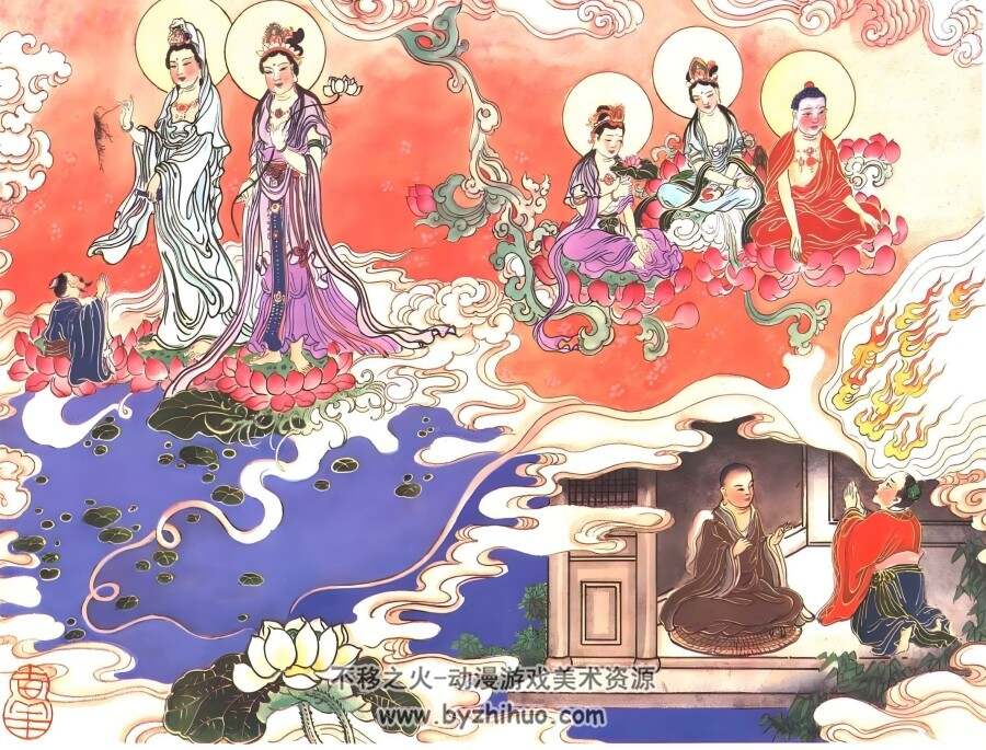 中国传统佛教经典故事经变传说 佛说观无量寿佛经壁画彩绘 百度网盘下载