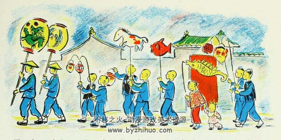 中式传统古典趣味绘图插画 故事绘话中国 英文版 1946年 百度网盘下载