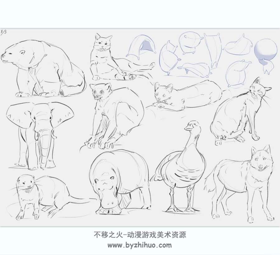 mumyouki 人体动态速写 手部结构 动物结构绘画 黑白线稿参考素材 百度云下载