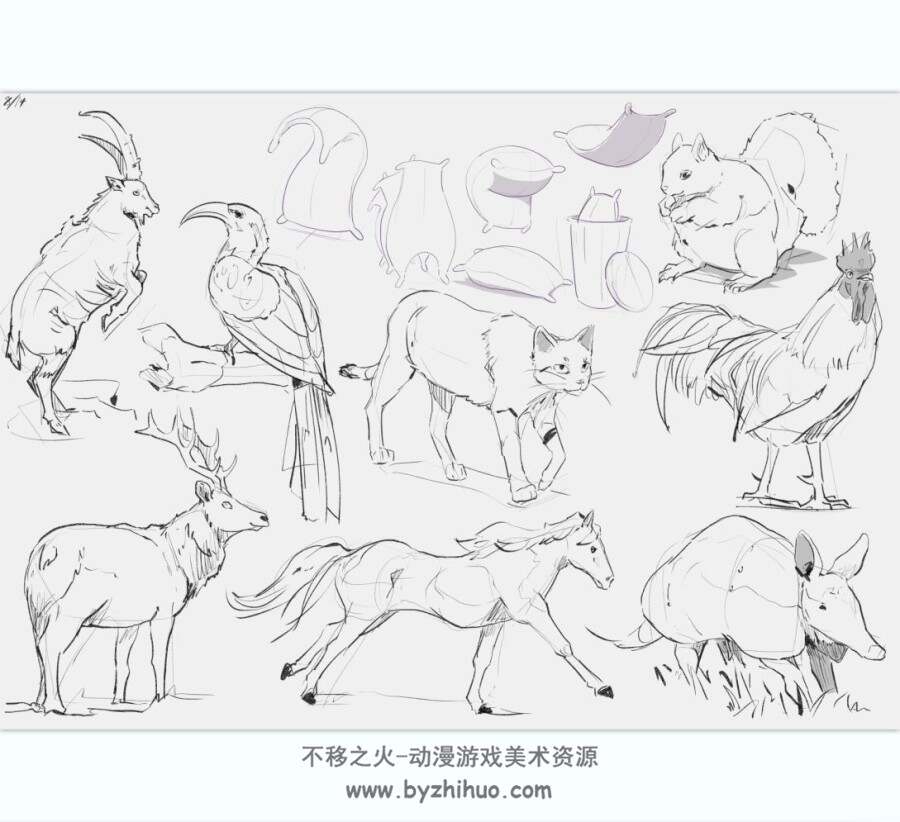 mumyouki 人体动态速写 手部结构 动物结构绘画 黑白线稿参考素材 百度云下载