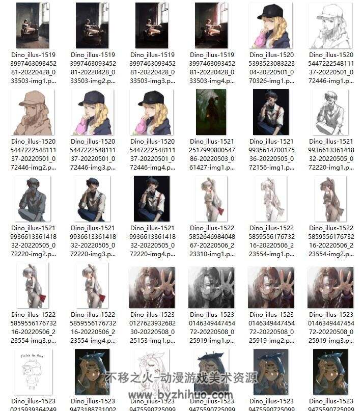 画师Dino 日系人物 光影插画 步骤线稿图+插画+视频 更新至2024.8 百度云下载