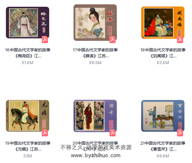 汇总帖 中国古代文学家的故事 连环画全27册 黄版 PDF 百度网盘 1.62G