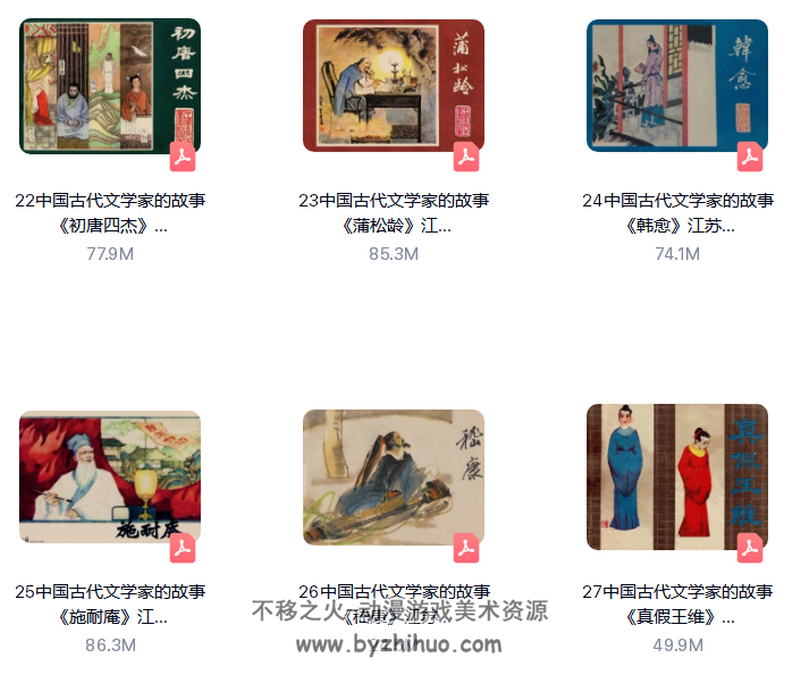 汇总帖 中国古代文学家的故事 连环画全27册 黄版 PDF 百度网盘 1.62G