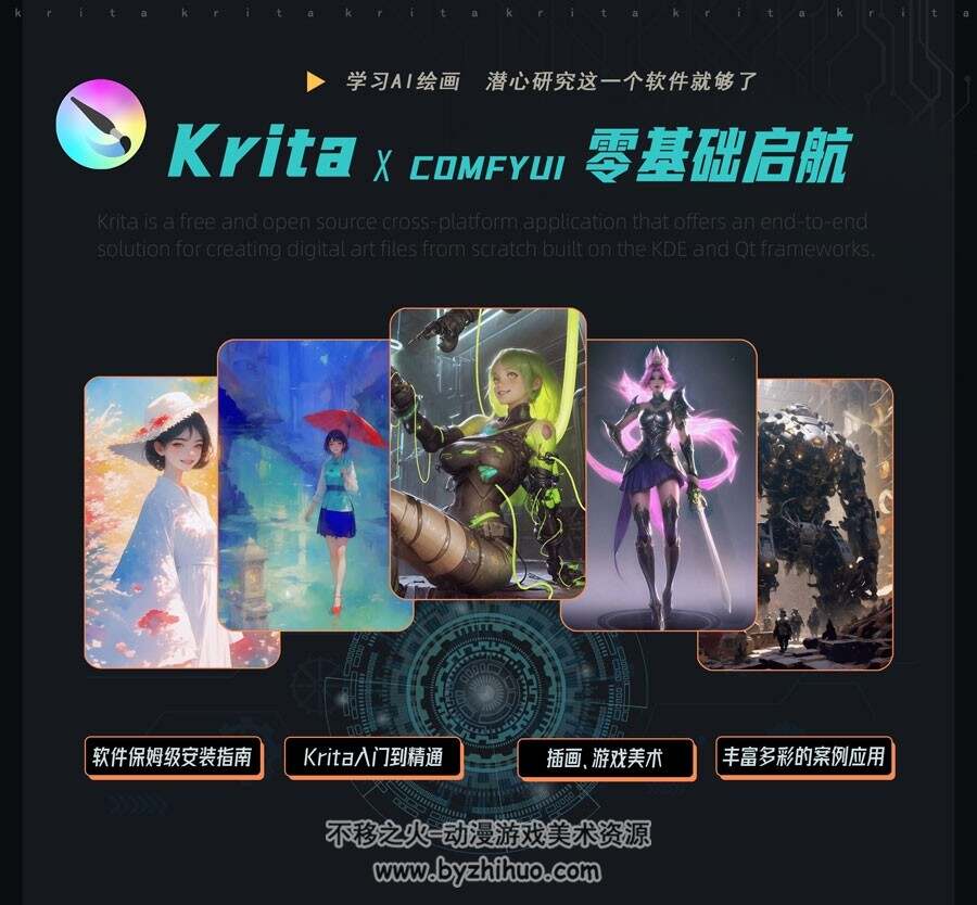 Krita&Comfyui《AI绘画完全可控》从零基础入门到插画、游戏美宣案例系统教学